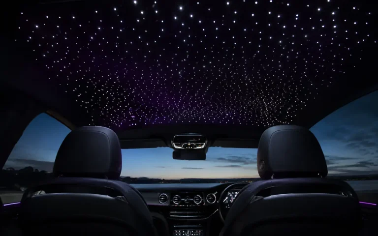 Illustration of a fibre-optic starlight headliner inside a car