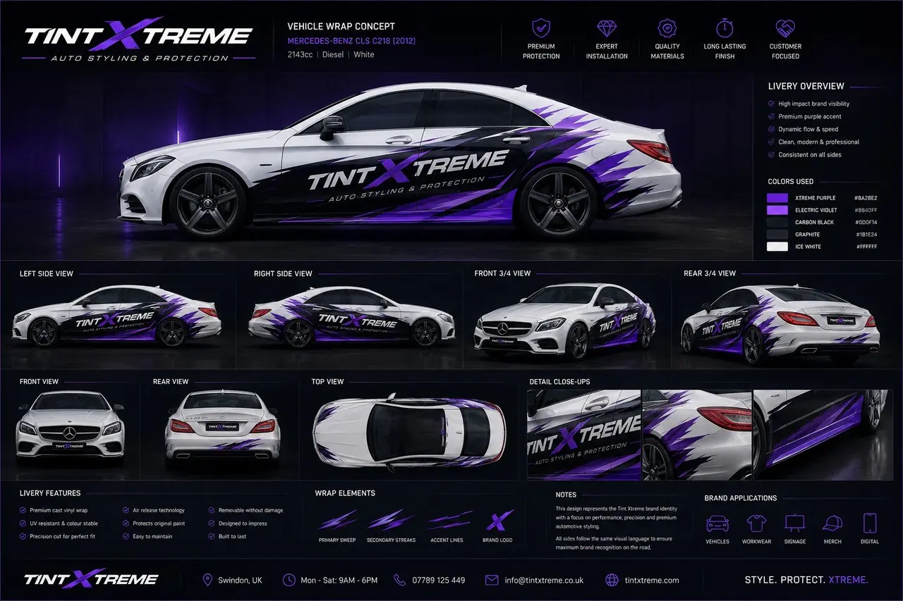 Tint Xtreme vehicle livery and brand concept board